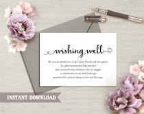 wedding photo -  Wishing Well Card, Wedding Wishing Well Wishing Well Printable, Wishing Well Bridal Shower Wedding Insert Heart Script Wishing Well Template - $6.90 USD