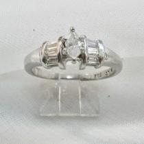 wedding photo - Engagement Ring Platinum Diamond Marquise  Baguette Shape Vintage 1990s