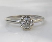 wedding photo - Vintage MidCentury 14k Solid White Gold Solitaire Diamond Engagement Ring, Size 6.75 - SI1 Clarity, H Color, .39 Carat