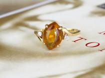 wedding photo - Vintage F & F Felger Citrine Engagement Ring, 2.5ct Citrine Diamond Ring, 14k Gold, F F Felger Manufacturer for Tiffany, Cartier, FFF Ring