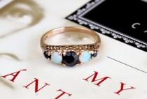 wedding photo - Vintage Victorian Revival Sapphire Opal Engagement Ring, Victorian Opal Sapphire Rose Gold Engagement Ring, Alternative Engagement Ring