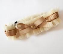 wedding photo - INESS Nude Tulle and silk satin Wedding garter with grosgrain ribbon Bow - wedding lingerie