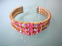 wedding photo - Pink Rhinestone Bracelet, Aurora Borealis, Bridal Cuff Bracelet, Deco, Gatsby, Crystal Wedding Bracelet, Bridal Jewelry, Vintage, Sparkly