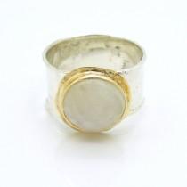 wedding photo - Moonstone ring set in gold and silver sterling wide band