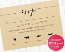 wedding photo -  RSVP Card With Meal Icons Templates, FOUR Meal Combinations, RSVP Insert Template, Printable Rsvp Card With Meal Options Templates, #BT104 - $6.50 USD