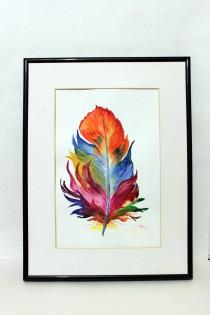 wedding photo - Feather Original Watercolor Painting Handmade Colorful home decor wall art