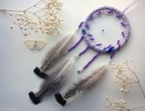 wedding photo - FREE SHIPPING Violet dreamcatcher with fluffy feathers and beads