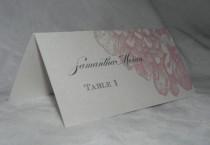 wedding photo - Wedding Escort Card with Pink Hydrangea printed on premium quality champagne metallic card stock