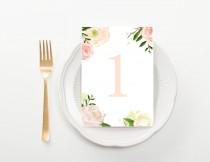 wedding photo - Peach Water Color Floral Wedding Table Numbers 1-20 - Instant Download