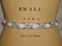 wedding photo - Wedding Gown Sash, FFT Design, Beaded Swarovski Crystals Bedazzled Bridal White Roses Satin Ribbon Belt Bride Accessory
