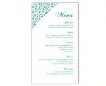 wedding photo -  Wedding Menu Template DIY Menu Card Template Editable Text Word File Instant Download Blue Menu Teal Menu Floral Menu Printable Menu 4x7inch - $6.90 USD