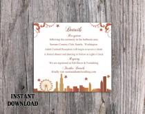 wedding photo -  DIY Wedding Details Card Template Download Printable Wedding Chicago Skyline Details Card Editable Gold Details Card Elegant Enclosure Card - $6.90 USD