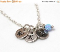 wedding photo -  Spring Sale Opal Initial Disk Charm Necklace, Pendant Necklace, Statement, Personalized Necklace Jewelry, Mom and Children, Family, Sister,