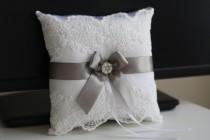 wedding photo -  Gray Ring Bearer Pillow & Flower Girl Basket \ Gray Wedding Basket   Gray wedding Pillow \ White Pillow Basket Set \ Gray trow pillow - $28.00 USD