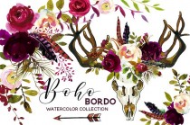 wedding photo -  Boho Burgundy Watercolor Flowers