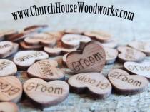 wedding photo -  Groom Wood Hearts- Wood Burned- Pack of 100