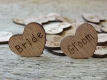 wedding photo -  Bride Groom Wood Hearts ~ 100 count 1"