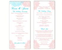 wedding photo -  Wedding Program Template DIY Editable Word File Instant Download Program Blue Pink Wedding Program Floral Program Printable Program 4x9.25 - $8.00 USD