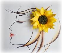 wedding photo -  Sunflower hair clip, Floral barrette, Large flowers, Big yellow flower, Bridal hair comb, Yellow wedding, Hair barrette, fascinator, Pins - $20.00 USD