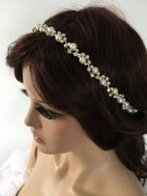 wedding photo -  EXPRESS SHIPPING Ivory pearl rhinestones headband, bridal headband, Pearl Rhinestone headpiece, wedding headband, Hair accessory, - $41.90 USD
