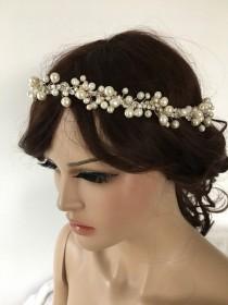 wedding photo -  EXPRESS SHIPPING Ivory pearl and rhinestones headband, bridal headband, headpiece, wedding hairband - $62.90 USD