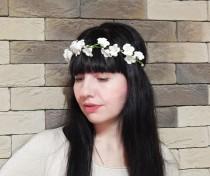 wedding photo -  White flower crown, Floral wreath, Campanula, White bridal crown, Bridesmaid, Flower headpiece, Summer crown, White hair piece, Floral crown - $24.00 USD