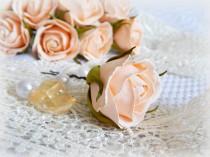 wedding photo -  Bridal hair pin, Flower hairpin, Apricot hair pins, Peach flowers hair, Floral hair pin, Bridesmaid headpiece, Bridesmaid gift, Small roses - $6.00 USD