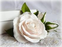 wedding photo -  Wedding barrette, Floral hair clip, White headpiece, White flowers, Bridesmaid hairclip, Bridal hair comb, Flower haircomb, White real roses - $27.00 USD
