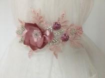 wedding photo -  EXPRESS SHIPPING Lace Bridal Sash Belt, Pink Lace Bridal Sash, Rhinestone Sash, Bridal Belt, Floral Sash, Romantic Bridal Belt Sash - $65.90 USD
