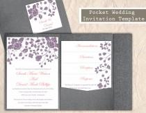 wedding photo -  Pocket Wedding Invitation Template Download Printable Wedding Invitation Floral Boho Wedding Invitation Elegant Eggplant Purple Invites DIY - $27.50 USD