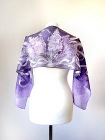 wedding photo -  Purple scarves / Lilac scarf / bouquet of lilacs hand painted on a scarf / eggplant / violet silk scarf / scarf for mom / mother's day gift - $70.00 USD