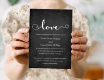 wedding photo -  Wedding Invitation Template Download Printable Invitations Editable Chalkboard Wedding Invitation Black & White Heart Invitation Love Invite - $8.90 USD