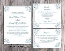 wedding photo -  Wedding Invitation Template Download Printable Wedding Invitation Editable Invitation Blue Invitation Elegant Floral Wedding Invitation DIY - $15.90 USD