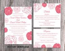 wedding photo -  Wedding Invitation Template Download Printable Wedding Invitation Editable Hot Pink Invitations Floral Invitation Rose Wedding Invitation - $15.90 USD