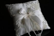 wedding photo -  Ivory Ring Bearer Pillow  Lace Wedding Bearer Ring Holder  Ivory Satin Bearer, Lace Ring Pillow, Ivory Wedding Pillow, Lace Wedding Pillow - $28.00 USD