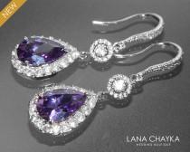 wedding photo -  Amethyst Crystal Chandelier Earrings Purple CZ Bridal Earrings Amethyst Teardrop Earrings Sparkly Halo Wedding Earring Prom Amethyst Jewelry - $38.50 USD
