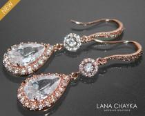 wedding photo -  Rose Gold Crystal Bridal Earrings Cubic Zirconia Chandelier Wedding Earrings Rose Gold Dangle CZ Earrings Sparkly Bridal Crystal Jewelry - $38.50 USD