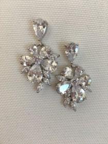 wedding photo -  Cubic Zirconia Bridal Earrings, Floral Wedding Earrings, Bridesmaid Jewelry, Bridal Jewelry, Bridal Earrings Crystal Teardrop Earrings - $42.90 USD