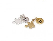 wedding photo -  Puzzle Piece Pendant, Silver or Gold Jigsaw Puzzle Piece Charm, Personalized Stamped Initial, Graduation Gift, Birthday, whithout the chain