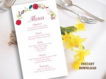 wedding photo -  Wedding Menu Template DIY Menu Card Template Editable Text Word File Instant Download Wreath Menu Floral Menu Printable Menu 4x7inch - $6.90 USD