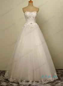 wedding photo -  H1201 simple tulle a line wedding dress with beaded lace details