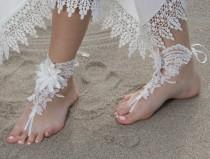 wedding photo -  Beach wedding Barefoot Sandals İvory Wedding Barefoot Sandals, Lace Barefoot Sandals, Bridal Lace Shoes, Floral Shoes, Anklet, Bridesmaid - $29.90 USD