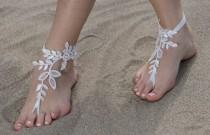 wedding photo -  FREE SHIP İvory lace barefoot sandals wedding barefoot, Bridal Lace Shoes Beach wedding barefoot sandals, Elegant Bridal Lace sandals, - $36.90 USD