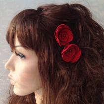 wedding photo -  red wine flower hair pin, bridal accessory, brides flowers, bridesmaid gift - $12.00 USD