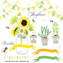 wedding photo -  Sunflowers, Mason Jars,digital papers - Clip art for scrapbooking, wedding invitations, Bumblebee, Wreath, Southern, Small Commercial Use - $5.00 USD