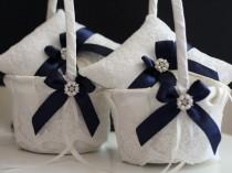 wedding photo -  Navy Wedding Pillows   Navy Wedding Baskets \ Navy Ring Bearer Pillow   Navy Flower girl Basket \ Navy Pillow Basket Set \ Navy ring holder - $122.00 USD