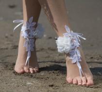 wedding photo -  FREE SHIP White lace barefoot sandals wedding barefoot, Flexible wrist lace sandals Beach wedding barefoot sandals, White barefoot sandals, - $32.90 USD
