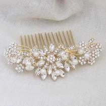 wedding photo -  Floral Gold Crystal Bridal Headpiece with Pearls