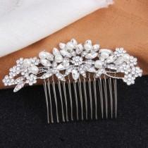 wedding photo -  Vintage Pearl Crystal Hair Comb Bridal Hair Jewelry Silver