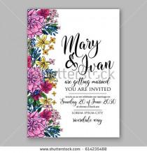 wedding photo -  Pink chrysantemum wedding invitation card printable template